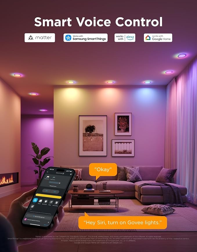 Govee Smart Recessed Lighting 6 Inch, Matter RGBIC LED Recessed Light Work - Image 3
