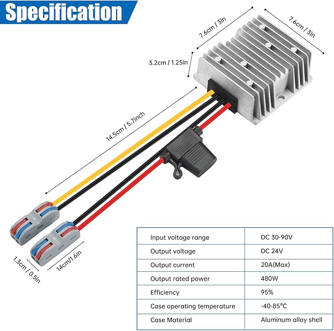 BEYIMEI DC 30V-90V to 24V 20A 480W Waterproof Step-Down Power Converter DC - Image 3
