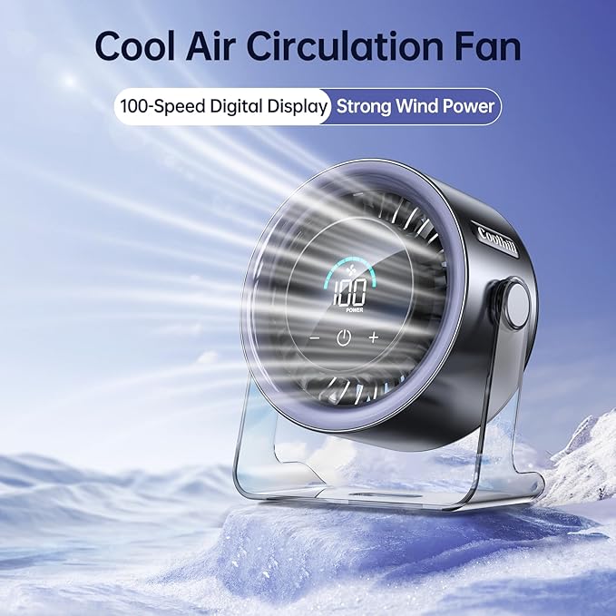 Coolhill USB Desk Fan for Bedroom: 100 Speeds Digital Display Quiet Table Fan - Image 2