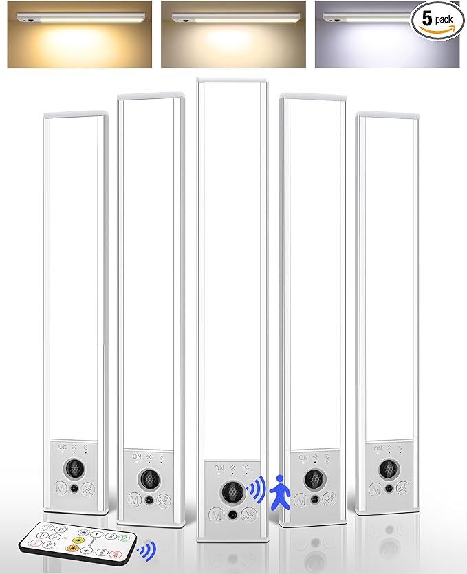 EZVALO 5 Pack Under Cabinet Lighting, 2400mAh Rechargeable Motion Sensor Light by EZVALO