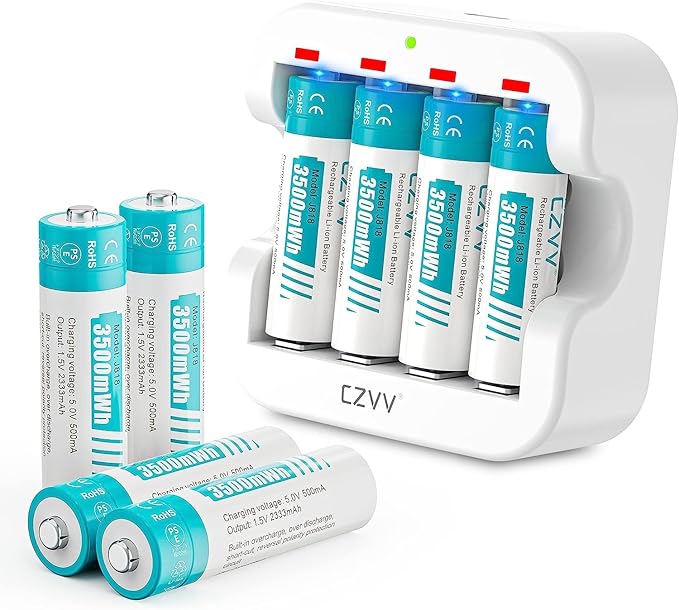 czvv Rechargeable AA 1.5V Lithium Batteries 8-Pack, Full-Recharged Long-Lasting by CZVV