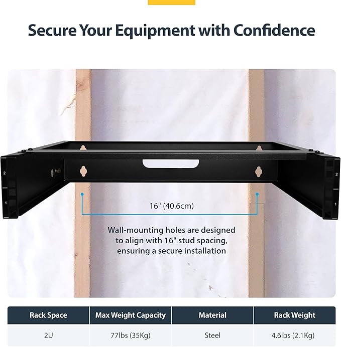 StarTech.com 2U Wall Mount Network Rack - 14 in Deep - 19" Patch Panel Bracket - Image 4