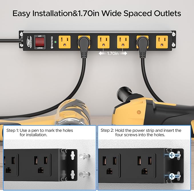 CRST 2Pack 6 Outlet Surge Protector Power Strip 2100J - Image 4