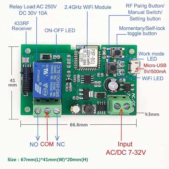 Newgoal 1-Channel Ewelink App Remote Control WiFi Wireless Switch Relay - Image 6