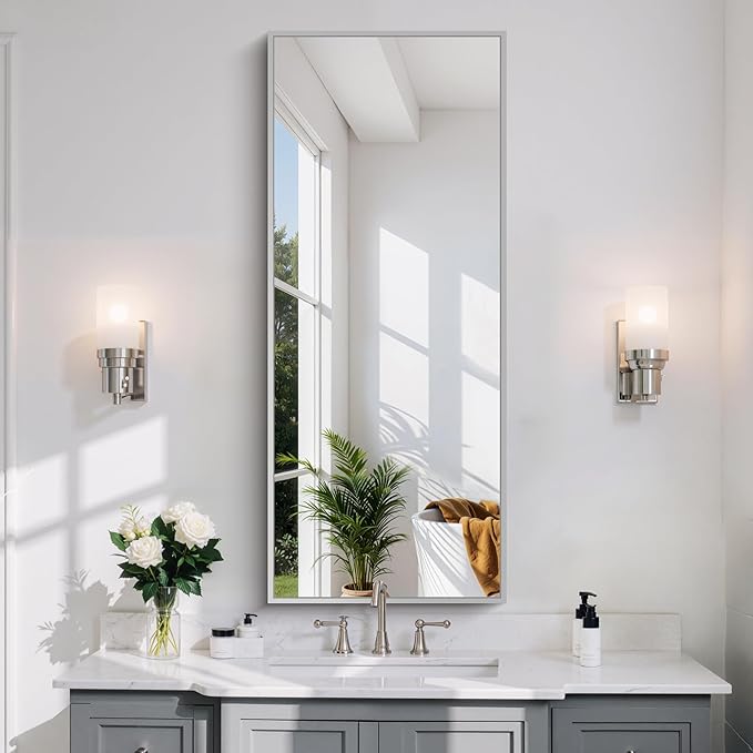 Silver Bathroom Mirror for Wall, 20x48 Inch Rectangle Mirror - Image 3
