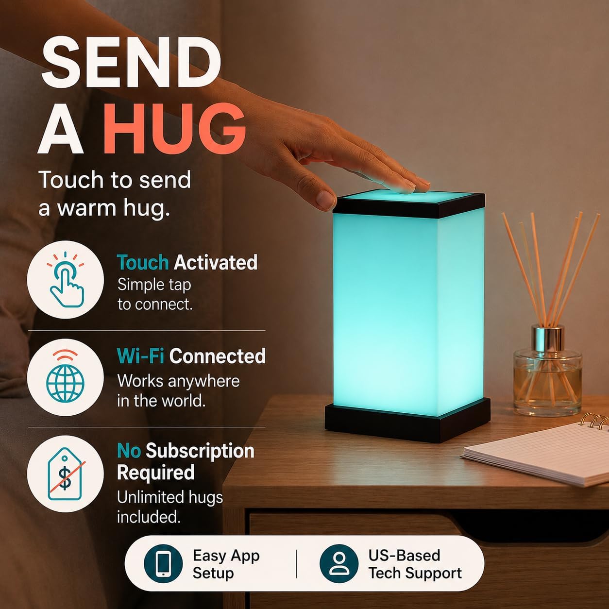 Friendship Lamp® by Filimin Modern - Best Friend Lamps Wi-Fi Touch Lamp LED Light for Long-Distance, Connection, Relationship, Friendship, Gifts, Love, 200+ Colors, App Setup - Set of 2