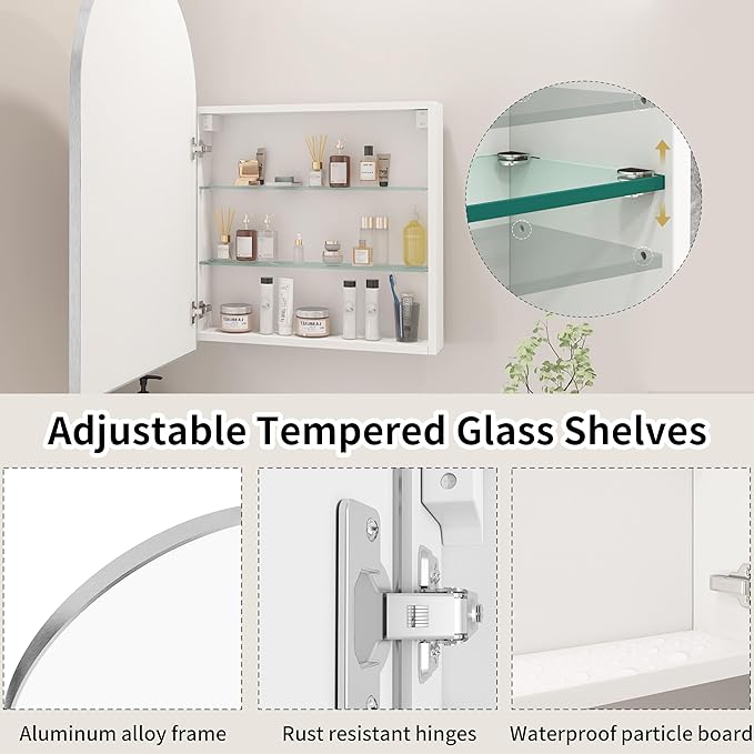 Bathroom Medicine Cabinet with Mirror Silver, Arched Wall Mounted Bathroom - Image 5