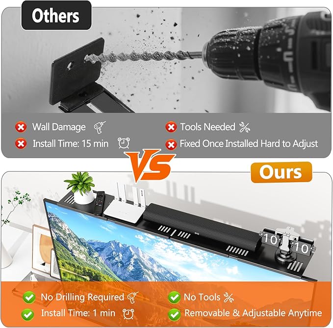 Soundbar Mount, No Drilling Steel TV Top Shelf Fits Most of Sound Bars Up to 15 - Image 2