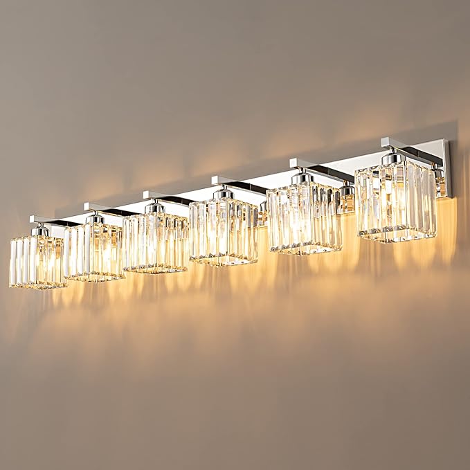 FDPBY Modern 6-Light Chrome Crystal Bathroom Vanity Light Fixtures by FDPBY