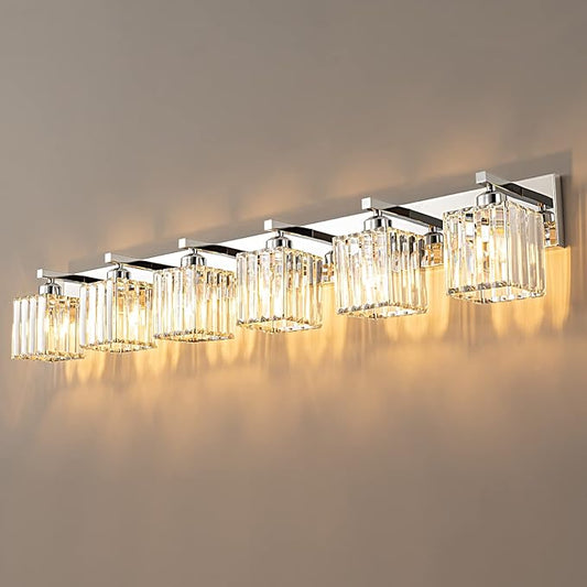 FDPBY Modern 6-Light Chrome Crystal Bathroom Vanity Light Fixtures by FDPBY