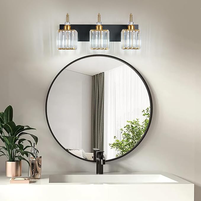 BBLLWJ Modern Bathroom Vanity Light 3-Light Black and Gold Crystal Light - Image 3