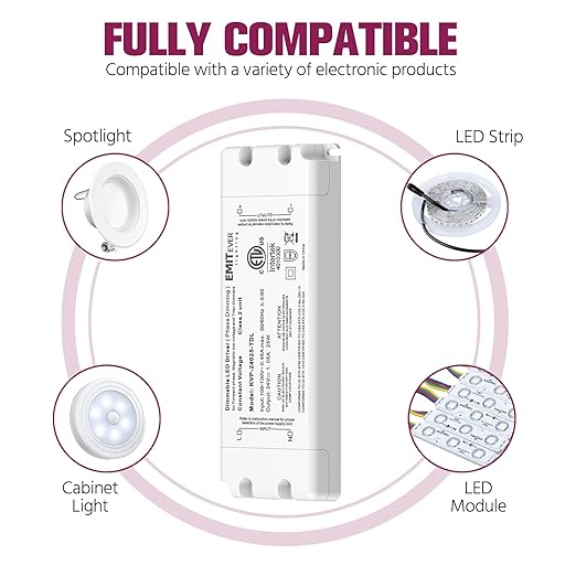 EMITEVER 25W Triac Dimmable Driver, Power Supply, AC 120V to DC 24V Transformer - Image 7