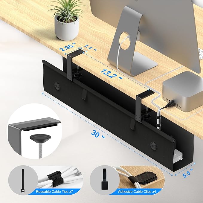 KIGJU Under Desk Cable Management Tray, 30-inch No-Drill Cord Organizer - Image 7