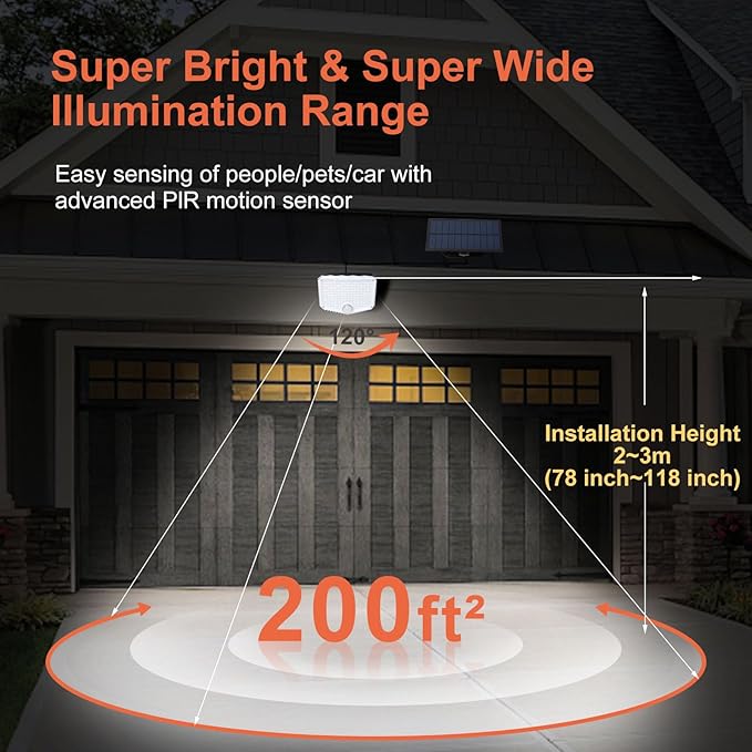 JumJam 153 LED Solar Wall Lights, 180° Beam Angle Security Lights Outdoor - Image 3