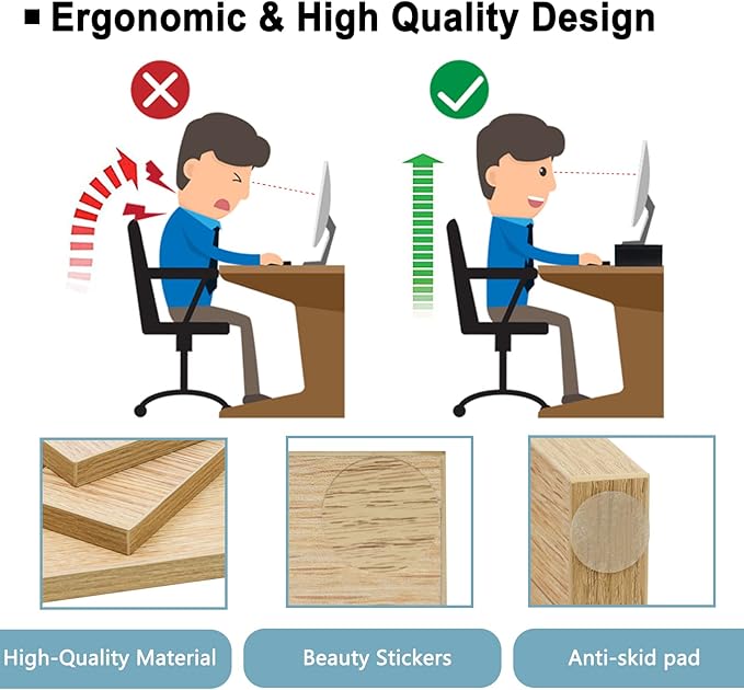 TEAMIX 2 Pack Monitor Stand Riser-20 inch, Wooden Desktop Riser - Image 4