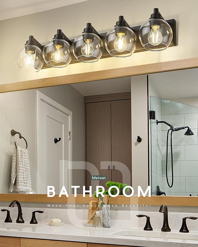 METWET Bathroom Light Fixtures, 5 Light Matte Black Vanity Light, 32 Inch - Image 6
