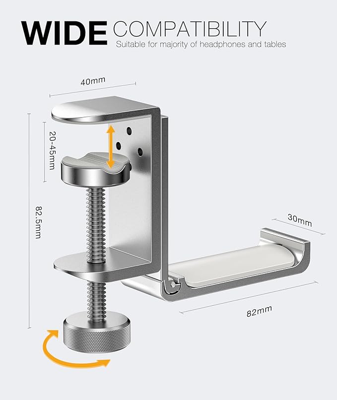 Foldable Headphone Stand and Hook – Aluminum Headset Holder Clamp Mount Under - Image 6