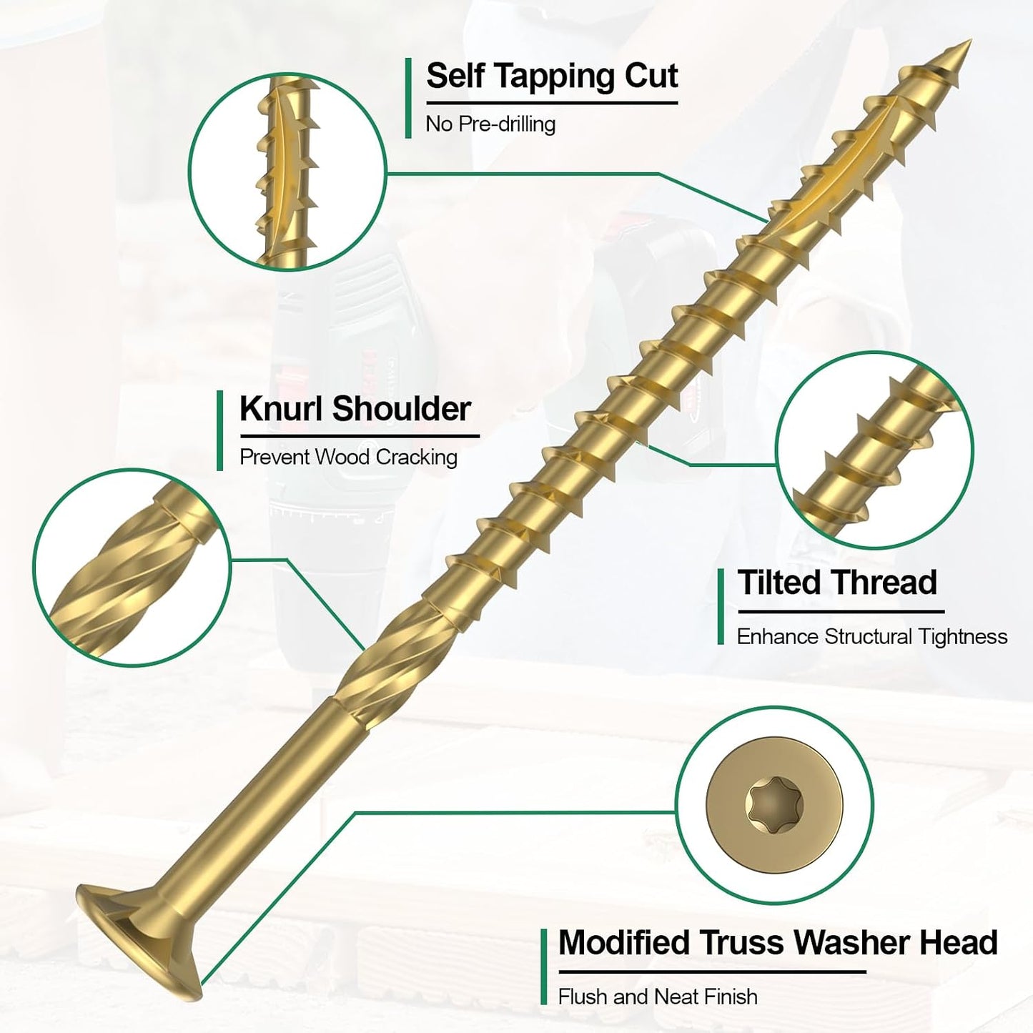 #9 x 2-1/2" Deck Screws, 100 Pcs Star Drive Wood Screws | Rust Resistant Construction Torx Screws for Timber/Log/Landscaping Wood, 4-Layer Coating, T25 Star Bit Included, Bronze