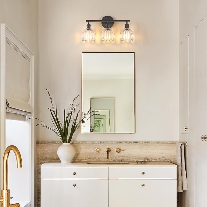 Shenmoyl Bathroom Light Fixtures, 3-Light Black Vanity Wall Light Over Mirror - Image 2