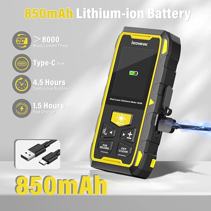 IKOVWUK Dual Laser Measuring Tool, 393FT/120M Bilateral Laser Distance Meter 6 - Image 3