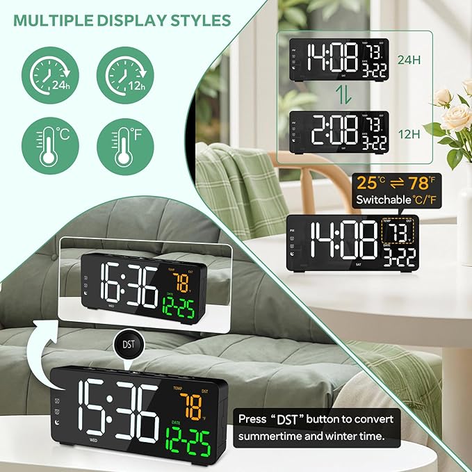 EVILTO Digital Alarm Clocks for Bedrooms, RGB Desk Clock - Image 6
