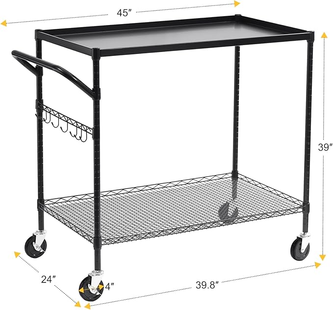 WDT 2-Tier Utility Cart with Wheels, Metal Cart with 1000LBS Capacity, NSF - Image 5