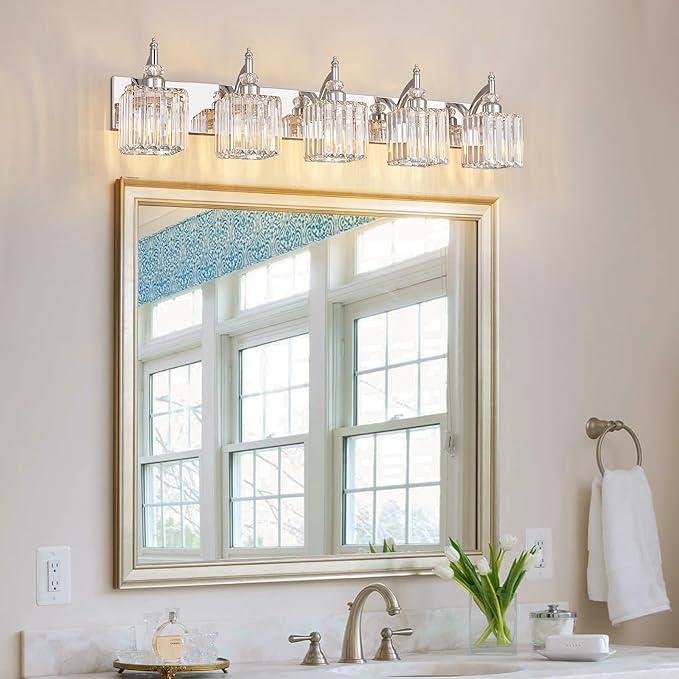 BBLLWJ Crystal Vanity Lights Chrome 5 Light Bathroom Light Fixtures Over Mirror - Image 6