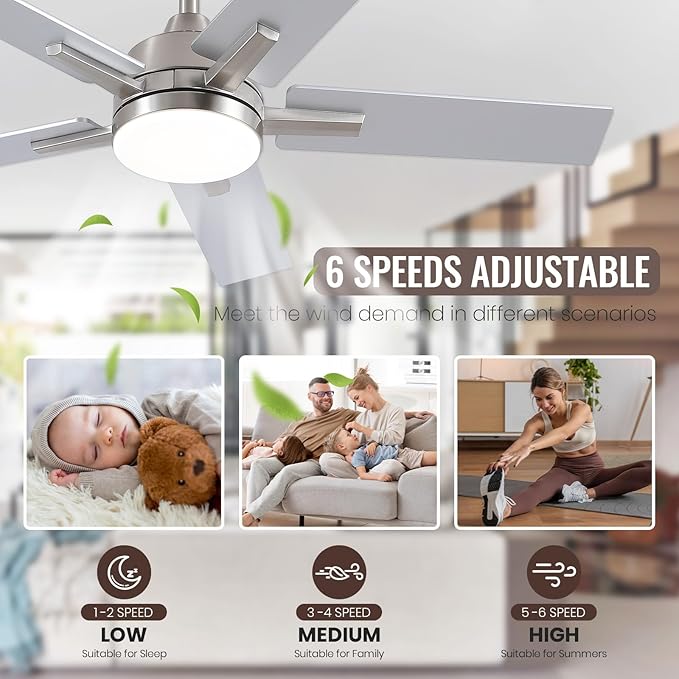 SODSEA Ceiling Fans with Lights, 42 Inch Nickel Ceiling Fan with Light and - Image 6
