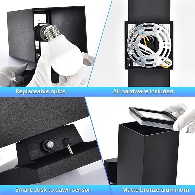 wowlite Outdoor Wall Lights Dusk to Dawn Sensor, 2700K Warm LED Up Down Sconce - Image 7