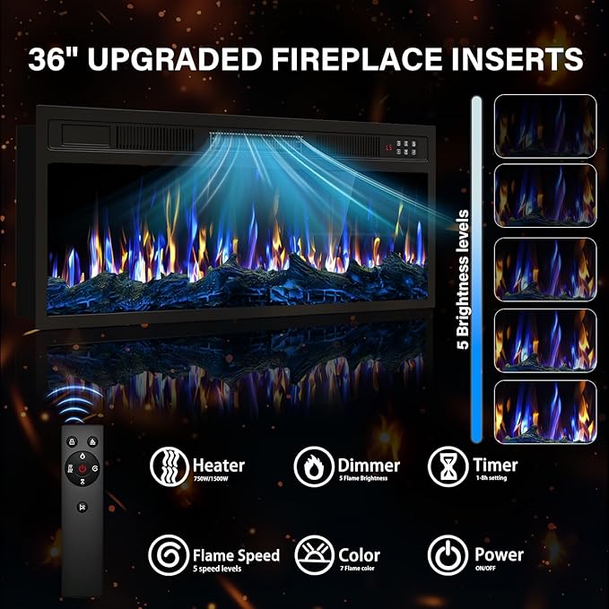 VITESSE TV Stand with 36" inch Electric Fireplace Up to 80" TVs, LED Light - Image 4