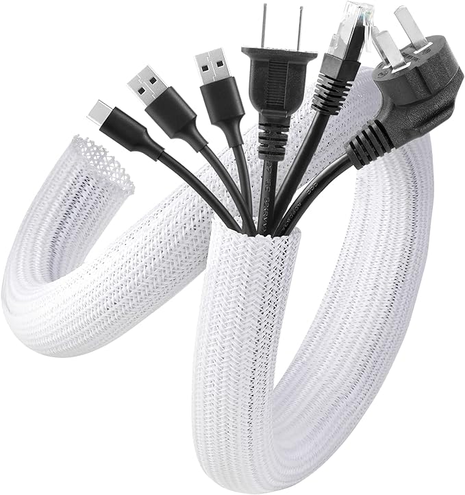 AGPTEK White Cable Sleeve Cover, 2 Pack 5ft by AGPTEK
