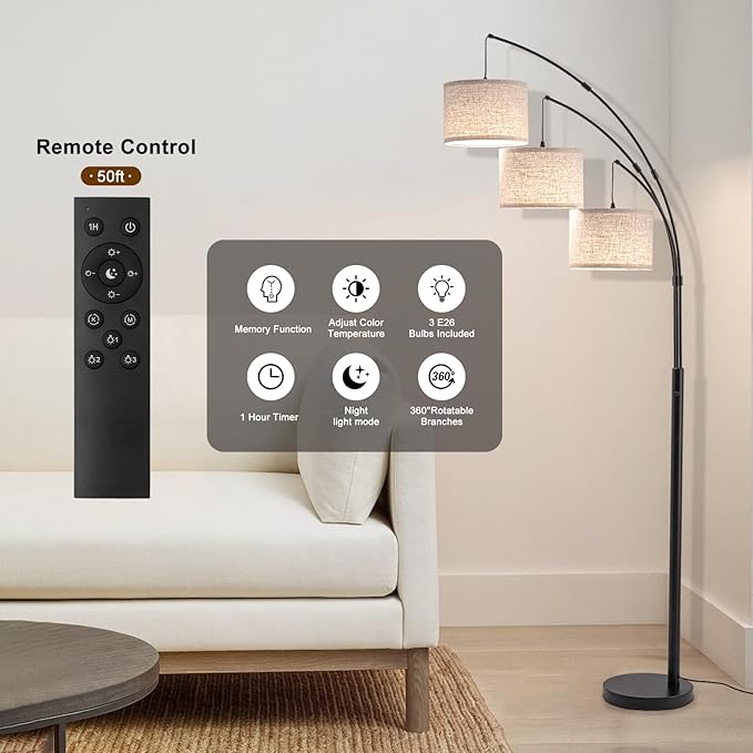 Fansdrick Floor Lamps for Living Room, 2400LM Super Bright Arc Floor Lamp - Image 4