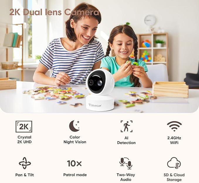 VSTARCAM Dual Lens Indoor Security Camera, 2K QHD - Image 2