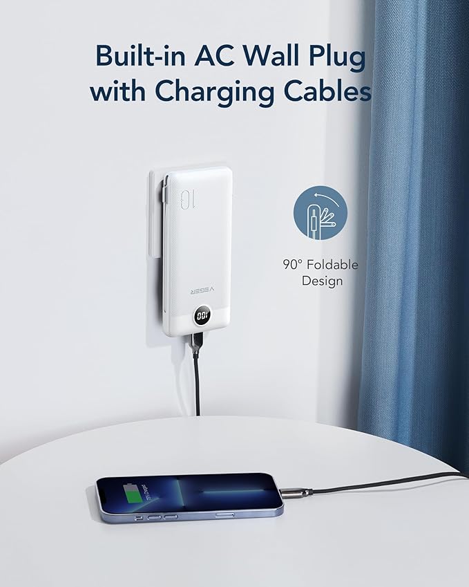 VEGER Portable Charger for iPhone Built in Cables and Wall Plug, 10000mah Slim - Image 3