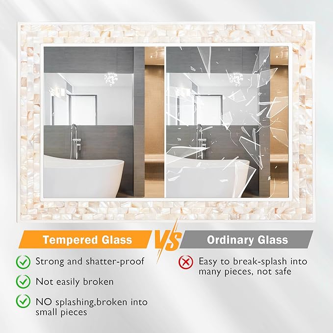 Tanmicoshomy 30 x 40 Inch White Bathroom Mirror, Coastal Natural Shell Framed - Image 7