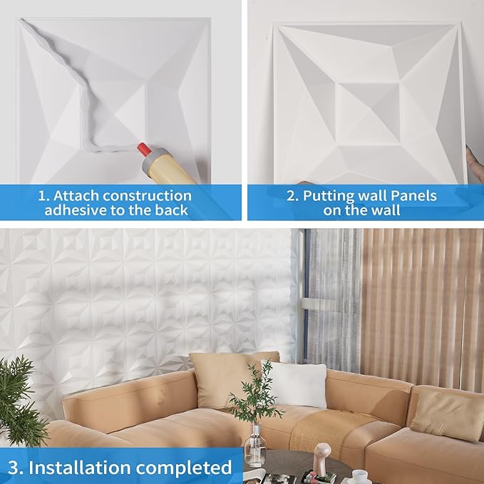Greymond White PVC 3D Wall Panels, 33 Pack 11.8''x11.8''Geometric Design - Image 6