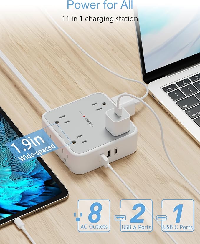TESSAN Surge Protector Power Strip 15 Ft Cord, 8 Widely Spaced Outlets - Image 3