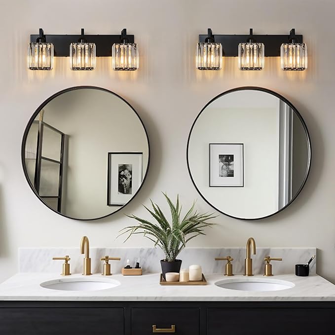 FDPBY Modern Bathroom Vanity Light 3-Lights Plating Black Vanity Light Crystal - Image 8