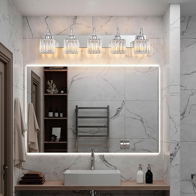 BBLLWJ Crystal Vanity Lights Chrome 5 Light Bathroom Light Fixtures Over Mirror - Image 7