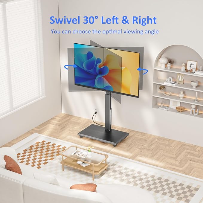 Afaloona Rolling TV Stand with Power Outlet, Mobile TV Stand - Image 3