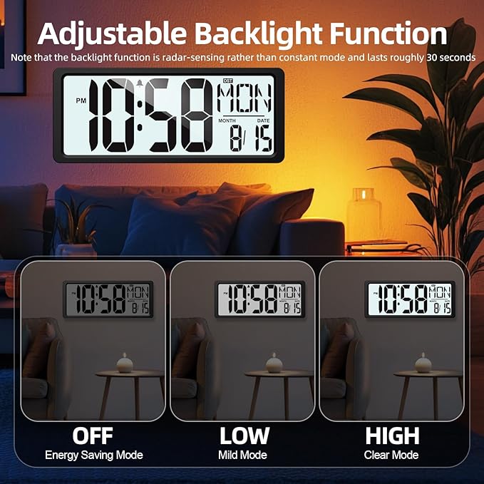 XREXS Large Digital Wall Clock Battery Operated - Image 4