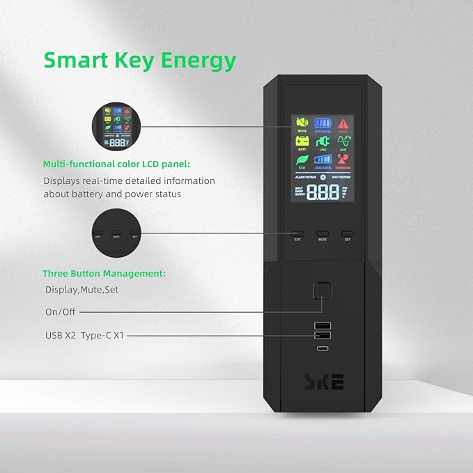 SKE 1500VA/900W Small UPS Battery Backup & Surge Protector - Image 2