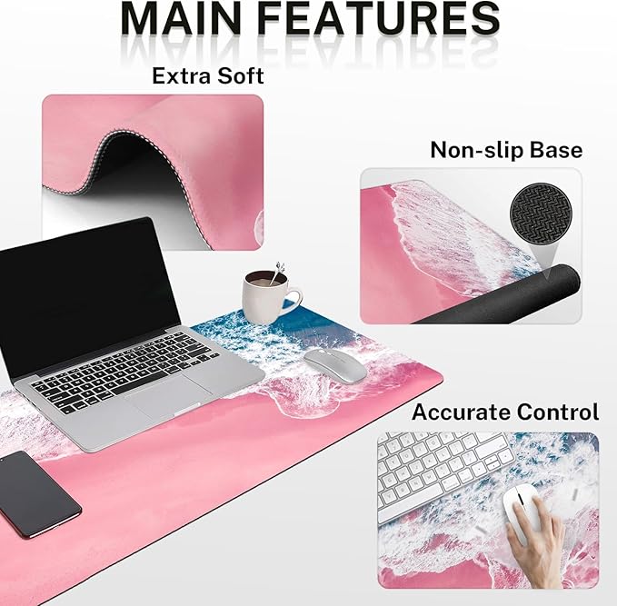 Britimes Blue Sea Keyboard Mouse Pad Set Pink Sand Beach 4in1 Large - Image 7