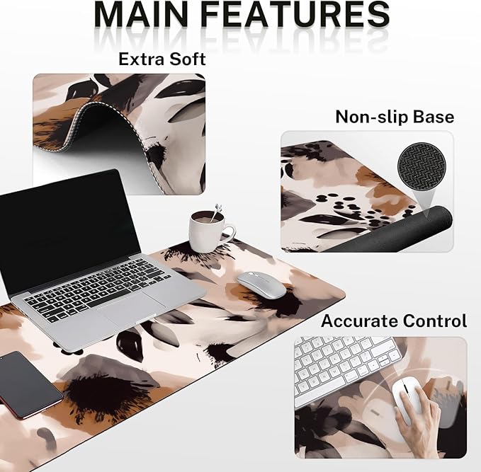 Britimes Brown Boho Tribal Flower Keyboard Mouse Pad Set 4in1 Large - Image 3