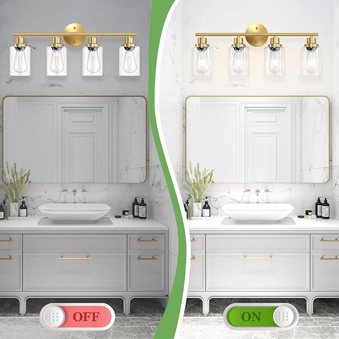 Guliaofo 4-Light Gold Bathroom Light Fixtures, E26 Modern Vanity Lights - Image 5