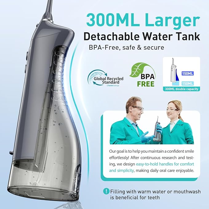 COSLUS Water Dental Flosser Teeth Pick: Portable Cordless Oral Irrigator 300ML - Image 3