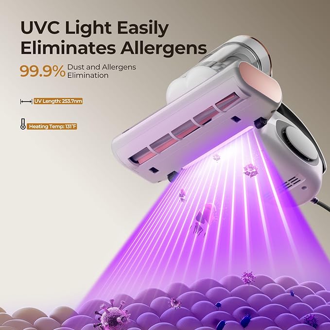 JIGOO Bed Vacuum Cleaner with Dust Sensor, Mattress Vacuum Cleaner with UV & - Image 4