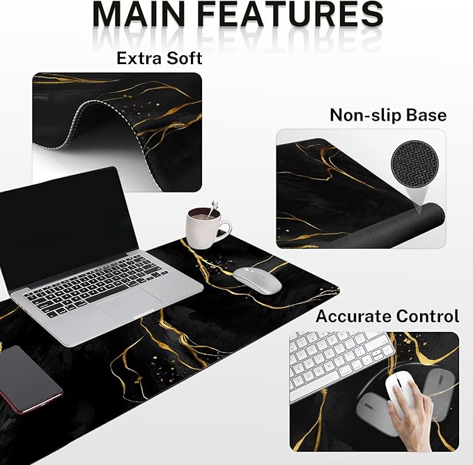 Britimes Black Gold Marble Keyboard Mouse Pad Set 4in1 Large Mousepad+Keyboard - Image 5