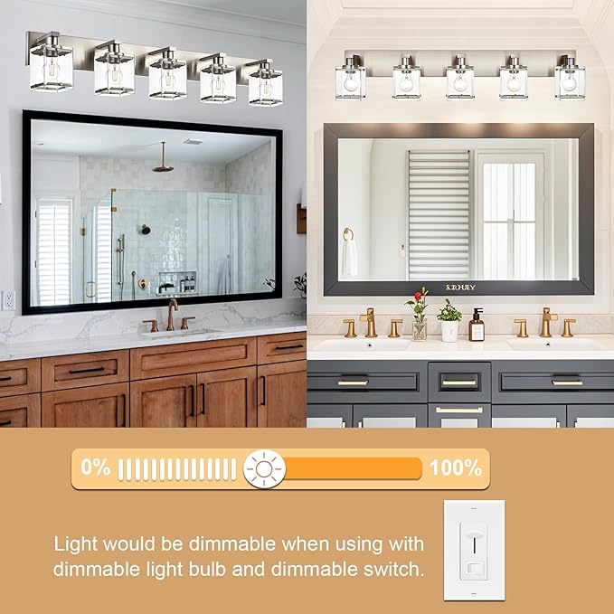 WINSHEN 5-Lights Brushed Nickel Bathroom Wall Light - Image 4