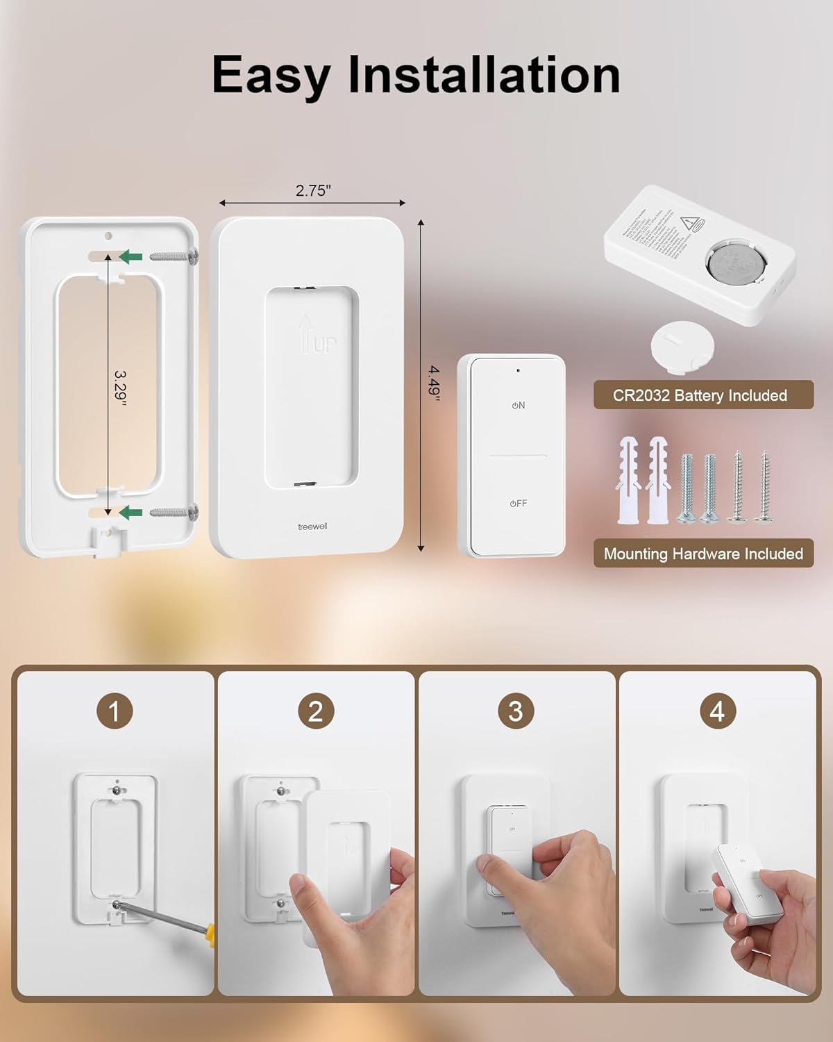 Remote Control Outlet with Wireless Wall Switch, 200FT Long Range | Mini Electrical Outlet Plug, 15A/1875W High-Power for Lamps, Lights, Household Appliances, ETL & FCC Listed, Pre-Programmed